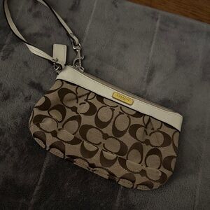 Coach Tan and Cream Signature Clutch